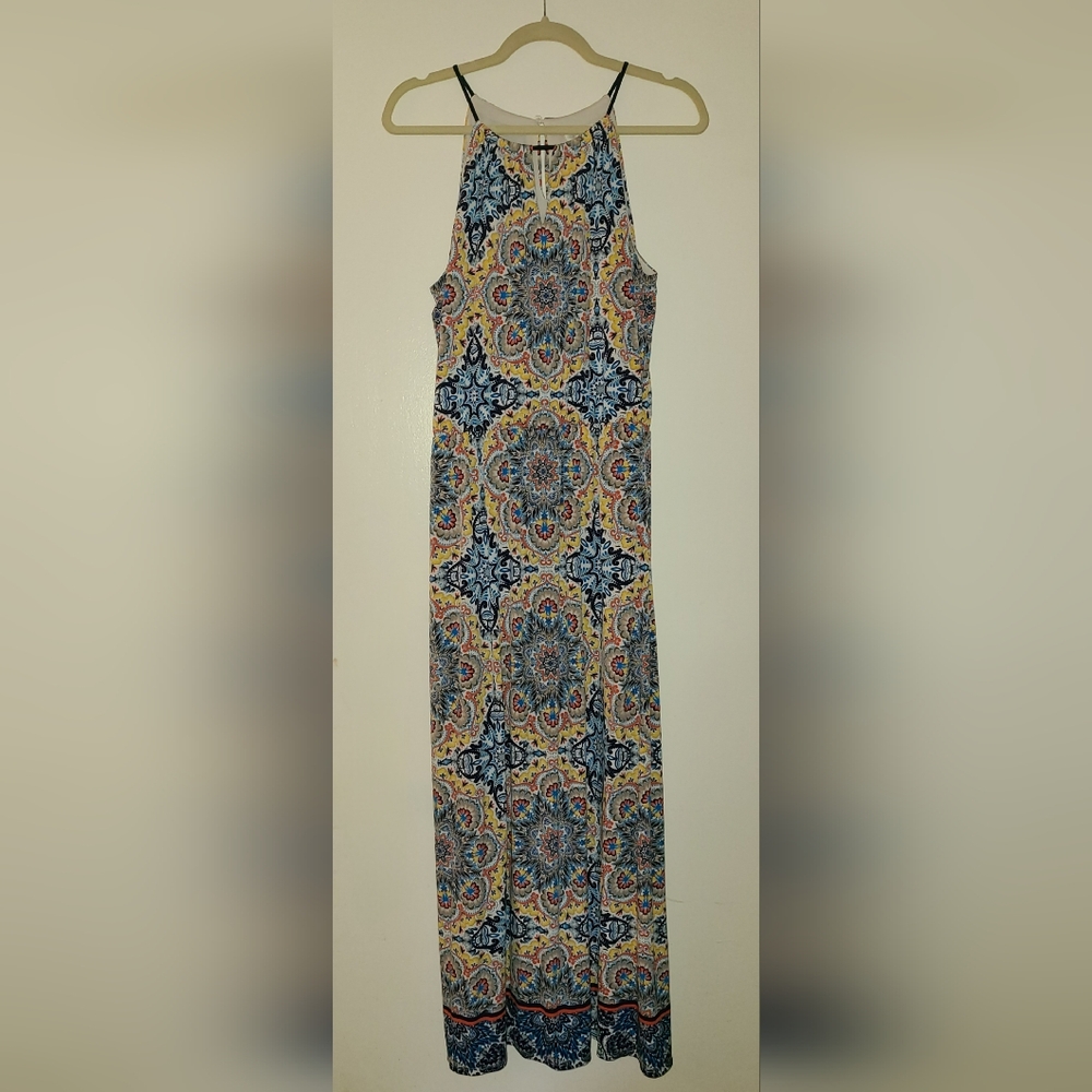 London Times Blue and Yellow Maxi Dress